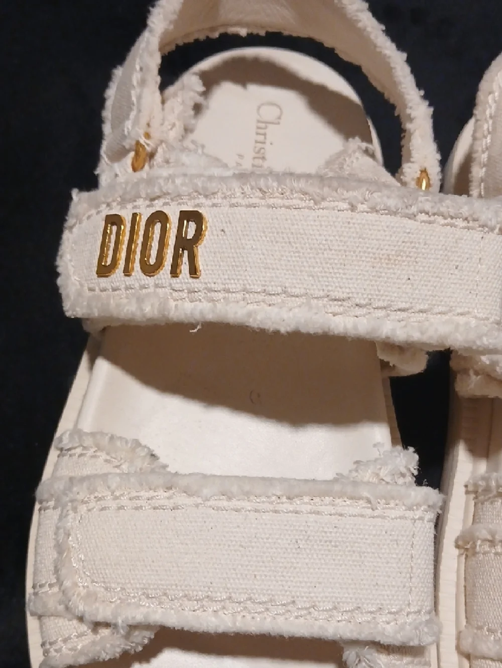 Christian Dior Dioract Sandals – Ivory Canvas – Gold Logo - Picture 11 of 12